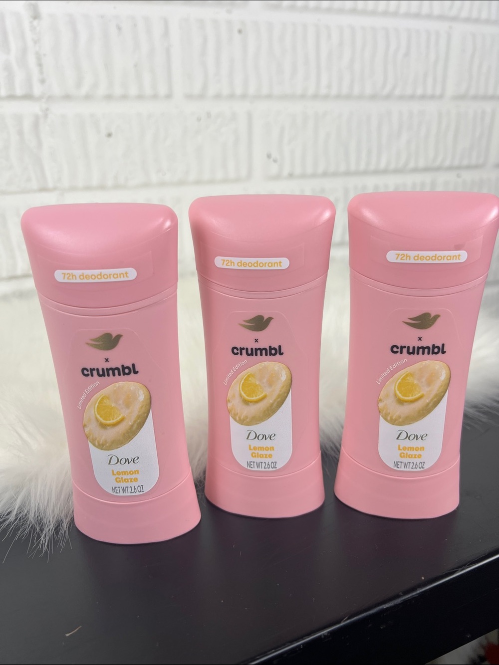 Crumbl x Dove Lemon Glaze 72H Deodorant Stick - Pink set of 3